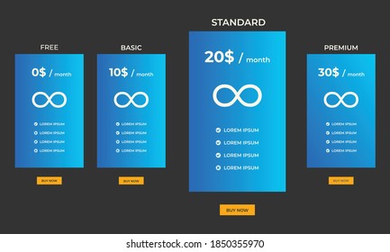 Interface for the site. UI UX vector banner for web app. Pricing Table Template with Three Plan Type. Pricing table, banner, button, list and bullet with plan for website in flat design. Three tariffs