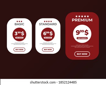 Interface for the site. UI UX vector banner for web app. Pricing Table Template with Three Plan Type. Pricing table, banner, button, list and bullet with plan for website in flat design. Three tariffs