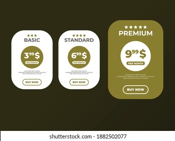 Interface for the site. UI UX vector banner for web app. Pricing Table Template with Plans Type. Pricing table, banner, button, list and bullet with plan for website in flat design. Three tariffs
