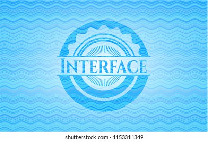 Interface sky blue water wave emblem background.