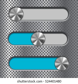 Interface slider bar. Blue bar on metal background. Vector illustration.