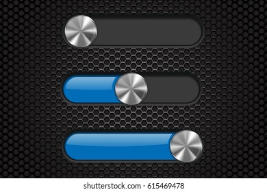 Interface slider bar. Blue bar on dark perforated background. Vector illustration