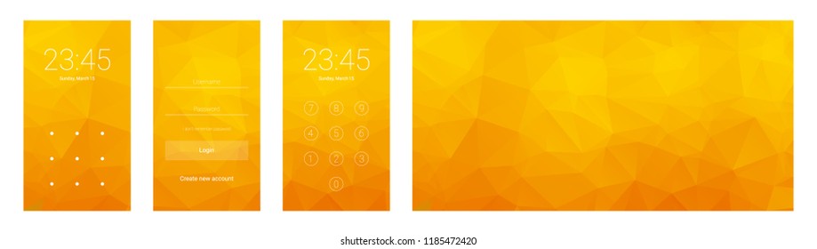 Interface smartphone and abstract triangular yellow background. Vector illustration.