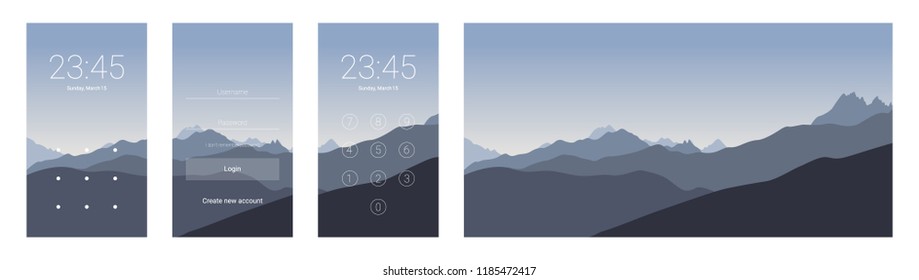 Interface smartphone and mountains abstract background. Vector illustration.