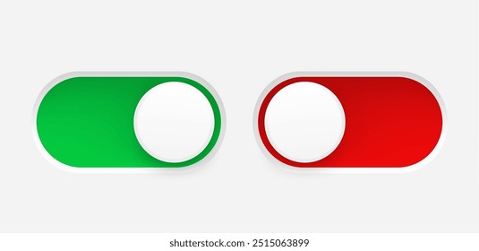 Botões de alternância de interface definidos. Chave liga/desliga. elemento vetorial 3d idolatado sobre fundo branco