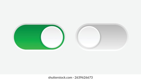 Interface toggle buttons set. On Off switch. 3d icon element isolated on white background. Vector illustration