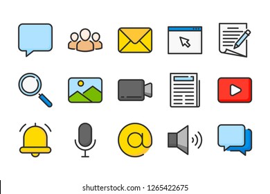 Interface and UI related color line icons. Business website vector linear colorful icon set. Isolated icon collection on white background.