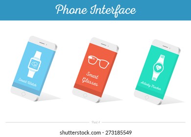 Interface vector 3D smartphone with software, applications, and ways to connect portable gadgets and devices.