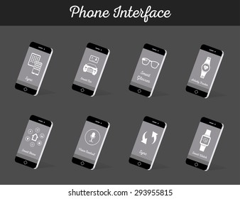 Interface vector 3D smartphone with software, applications, and ways to connect portable gadgets and devices. Set of sign and icons - Stock Vector