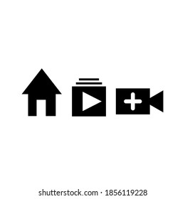 Icono de configuración del vector de interfaz para el hogar, la pista trasera, la suscripción y la adición de vídeo.
