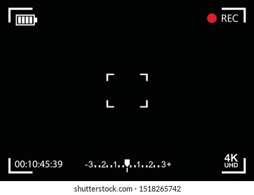 Interface viewfinder digital camera settings on a black background. Vector illustration. Camera viewfinder. Camera Recording Screen on black background. With 4K UHD Logo.