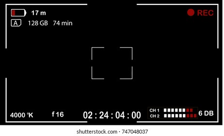 Interface viewfinder digital camera settings on a black background. Vector illustration.