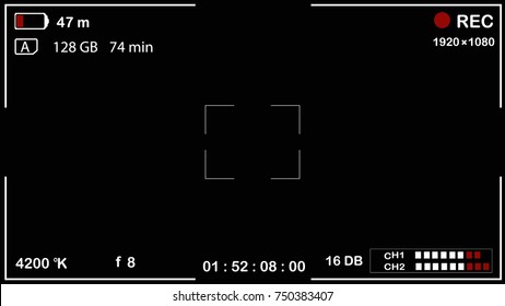 Interface viewfinder digital camera settings on a black background. Vector illustration.