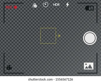 Interface viewfinder digital camera. Camera viewfinder. Viewfinder Template focusing screen of the camera. Camera Video screen on a transparent background. Vector Illustration