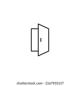 Interface of web site signs. Minimalistic outline symbol drawn with black thin line. Suitable for apps, web sites, internet pages. Vector line icon of opened door 