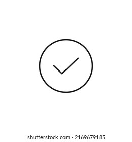 Interface of web site signs. Minimalistic outline symbol drawn with black thin line. Suitable for apps, web sites, internet pages. Vector line icon of checkmark inside of circle 