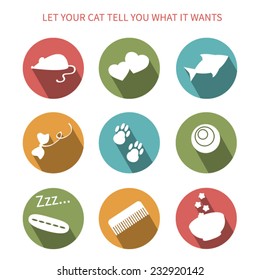 Interface for your cat: flat round buttons. Isolated.