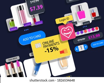 Interfaces of online applications for selling cosmetics on the Internet. Vector banner
