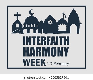 Interfaith Harmony week, February 1-7. Social Media Post, poster, card, banner, background Vector Design Template.