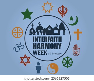 Interfaith Harmony week, February 1-7. Social Media Post, poster, card, banner, background Vector Design Template.