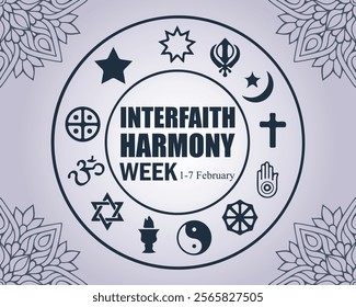 Interfaith Harmony week, February 1-7. Social Media Post, poster, card, banner, background Vector Design Template.