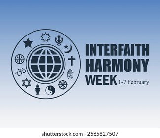 Interfaith Harmony week, February 1-7. Social Media Post, poster, card, banner, background Vector Design Template.