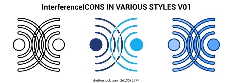 Interference icon represented by waves Interference Line, Blue, Dualtone style.