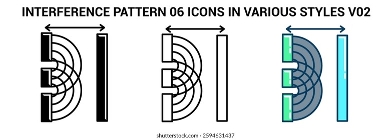 Interference Pattern icon represented by waves interference Line, Filled, Color style.