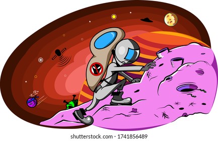 Intergalactic explorer with planets in cartoon style