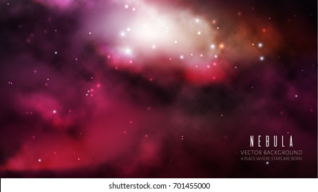 Intergalactic vector background with a bright colorfut nebula and stars. Fantasy scientific astronomical illustration.