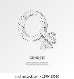 Intergender symbols Wireframe digital 3d illustration. Low poly individual gender identity, people rights concept on white background. Abstract Vector polygonal origami style LGBT sign. RGB color mode