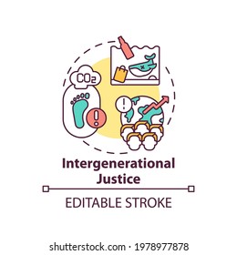 Intergenerational Justice Concept Icon. Climate Justice Idea Thin Line Illustration. Environmental Responsibility. Vector Isolated Outline RGB Color Drawing. Global Warming. Editable Stroke