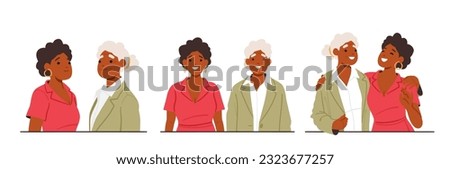 Inter-generational Unity: A Young And Old Woman Stand Side By Side, Symbolizing The Strength Of Different Generations Coming Together And Embracing Diversity. Cartoon People Vector Illustration