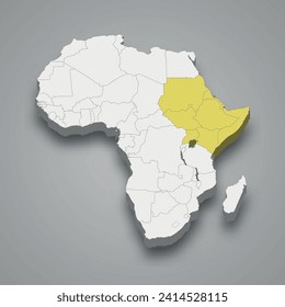 Ubicación de la Autoridad Intergubernamental para el Desarrollo en África Mapa isométrico 3d