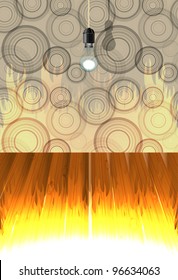 Interior with abstract wallpaper and wooden floor, burning room, vector illustration, eps10, 5 layers, easy editable; bonus: seamless wallpaper pattern!