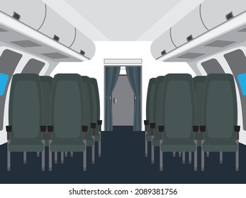 The interior of the aircraft cabin. The plane is waiting for passengers to board.