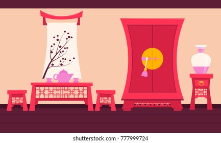 Interior Ancient China. Flat design. Vector illustration  