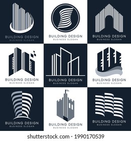 Interior architecture office building design logo vector.