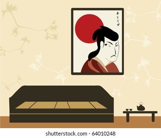 Interior in asian style with samurai