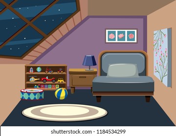 Ilustración del interior de la habitación del ático