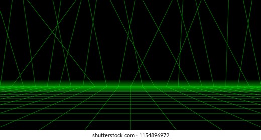 Interior backdrop with perspective grid. Wireframe grid empty studio room. Used for background and display your product. Vector