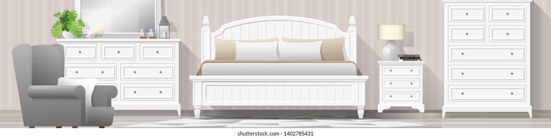 Interior background with bedroom in modern country style , vector , illustration
