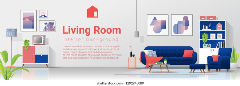 Interior background with colorful living room , vector , illustration