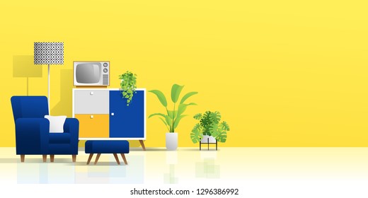 Interior background with colorful living room , vector , illustration