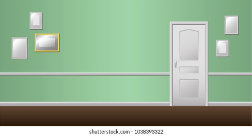 Interior, background, door, frames for photos and pictures, architectural detail, vector illustration.