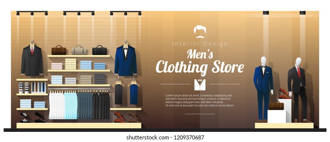 Antecedentes interiores de la tienda de ropa de hombres de lujo , vectorial , ilustración