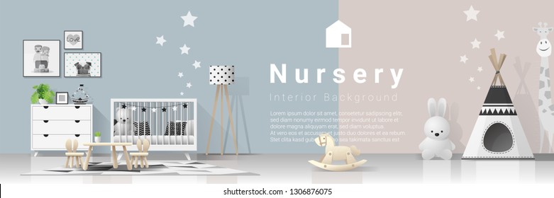 Interior background with modern baby bedroom , vector , illustration