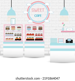 Fondo interior con mostrador moderno de la tienda de panadería,vector , ilustración