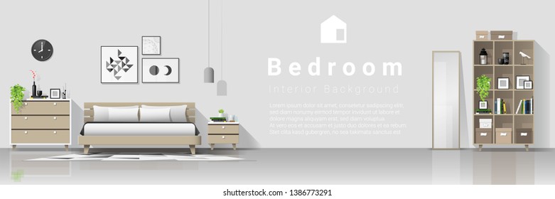 Interior background with modern cozy bedroom , vector , illustration