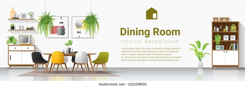 Interior background with modern dining room , vector , illustration